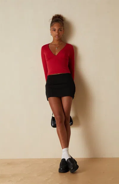 Your Favorite Women's Gianna Plunge V-neck Long Sleeve Top In Red