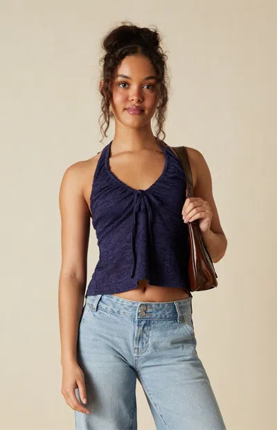 Your Favorite Women's Isabel Floral Crochet Halter Top In Navy In Blue