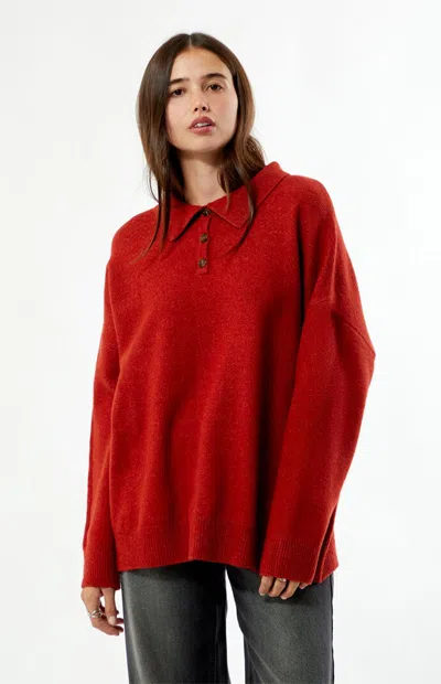 Your Favorite Women's Jesse Knit Polo Sweater In Rust In Red