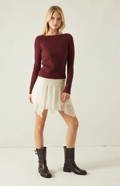 Your Favorite Women's Jodi Long Sleeve Waffle Knit Top In Maroon In Burgundy