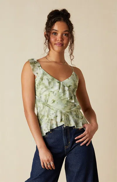 Your Favorite Women's Josie Mesh Ruffle Tank Top In Green