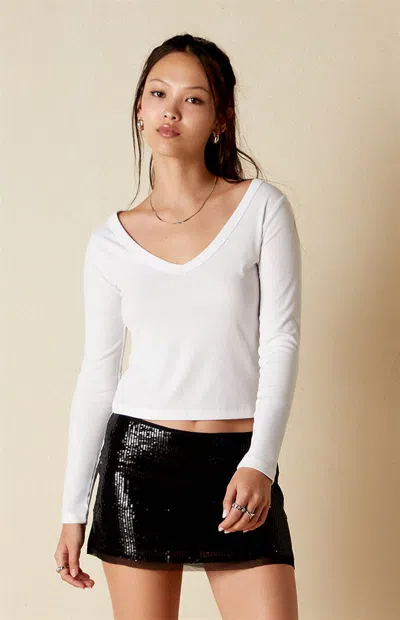 Your Favorite Women's Kylie V-neck Ribbed Long Sleeve Top In White