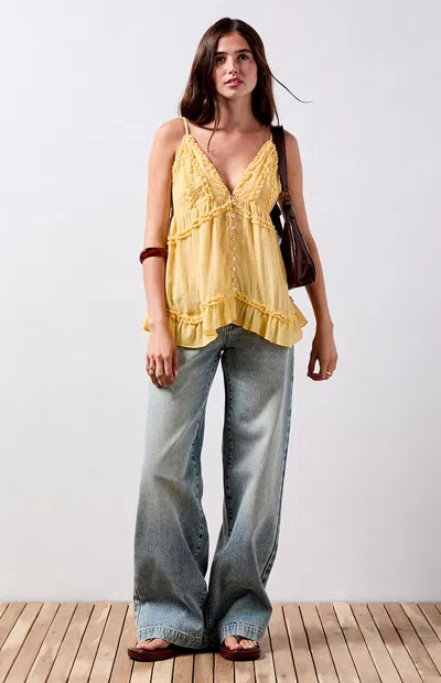 Your Favorite Women's Leila Ruffled Button Babydoll Tank Top In Sun Yellow