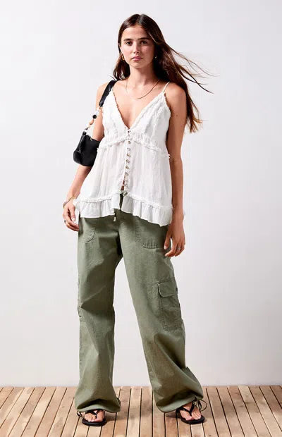 Your Favorite Women's Leila Ruffled Button Babydoll Tank Top In White
