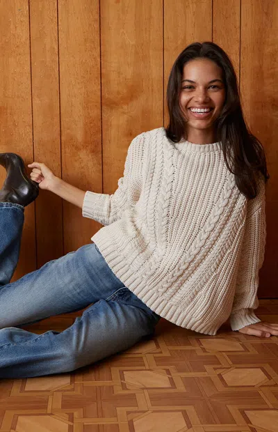 Your Favorite Women's Magnolia Cable Knit Oversized Sweater In Ivory In White
