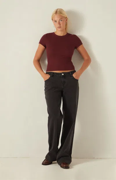Your Favorite Women's Marci Waffle Knit Crew Neck T-shirt In Burgandy/grey In Burgundy