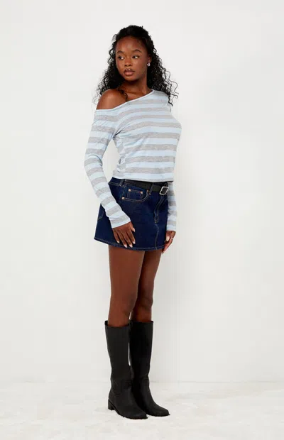 Your Favorite Women's Olivia Striped Long Sleeve Off-the-shoulder Top In Light Blue