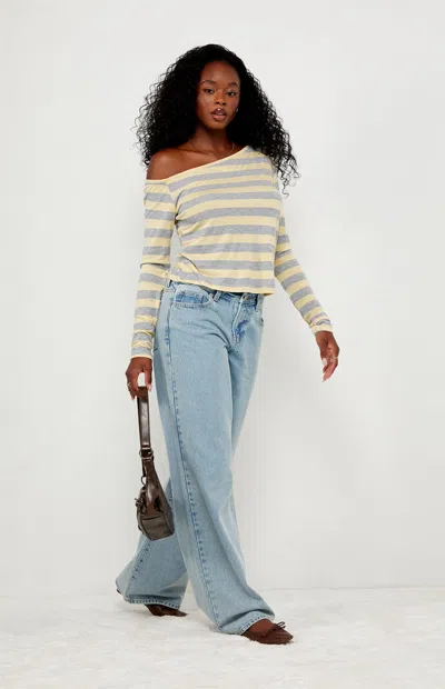 Your Favorite Women's Olivia Striped Long Sleeve Off-the-shoulder Top In Yellow