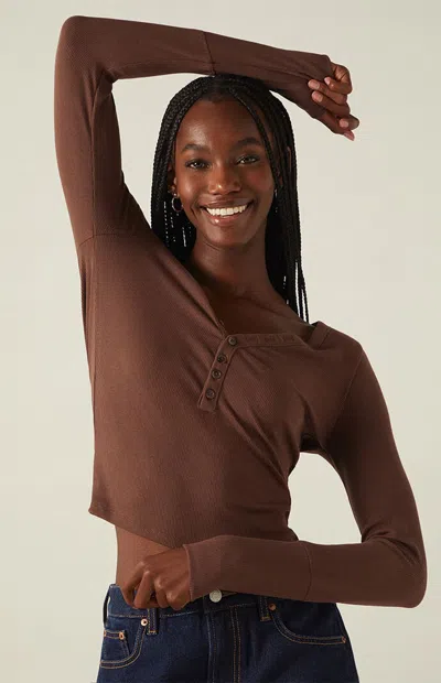 Your Favorite Women's Payton Long Sleeve Henley Top In Brown