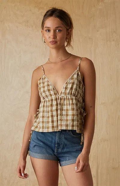 Your Favorite Women's Plaid Babydoll Tank Top In Olive In Brown