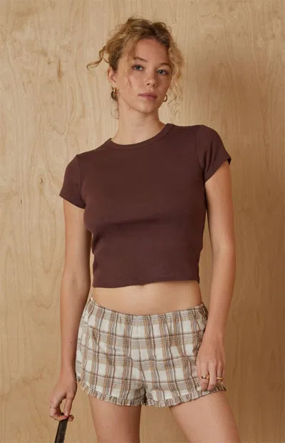 Your Favorite Women's Plaid Ruffle Hem Shorts In Brown