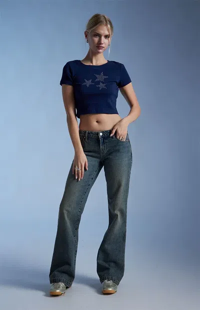 Your Favorite Women's Rhinestone Star Trio Baby T-shirt In Navy In Blue