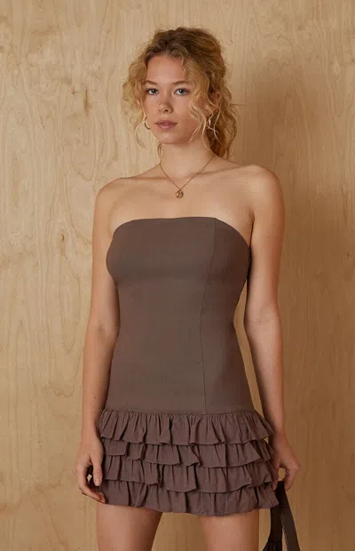 Your Favorite Women's Ruffle Strapless Mini Dress In Brown
