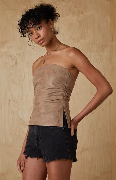 Your Favorite Women's Sally Faux Suede Tube Top In Taupe In Brown