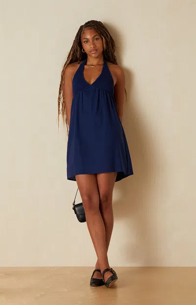 Your Favorite Women's Smocked Halter Linen Mini Dress In Navy In Blue