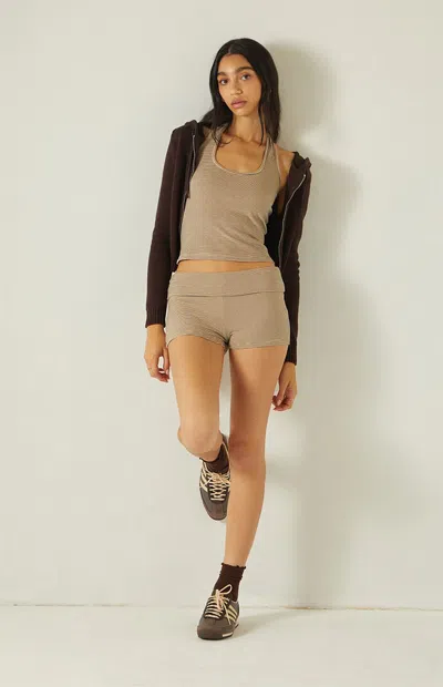 Your Favorite Women's Striped Knit Fold-over Shorts In Taupe In Brown