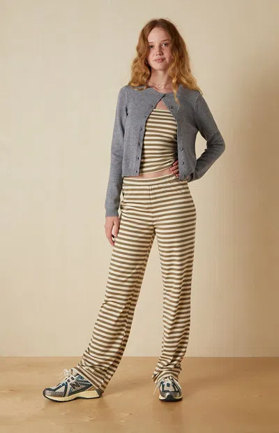 Your Favorite Women's Striped Knit Pants In Olive/white In Brown
