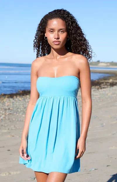 Your Favorite Women's Tie Back Strapless Babydoll Mini Dress In Teal In Blue