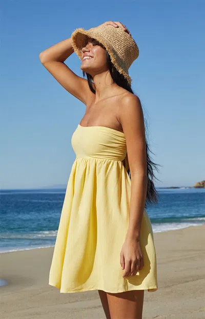 Your Favorite Women's Tie Back Strapless Babydoll Mini Dress In Yellow