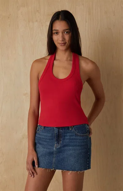 Your Favorite Women's Weekend Ribbed Halter Top In Red