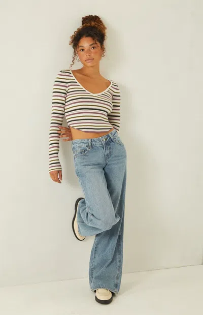 Your Favorite Women's Woodland V-neck Sweater In Stripe In Multi