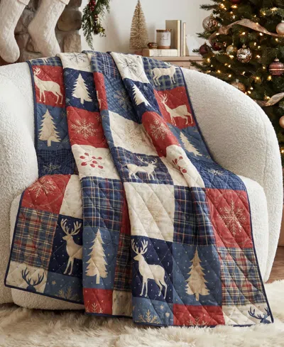 Your Lifestyle Noel Patch Reversible Throw, 50" X 60" In Blue,red
