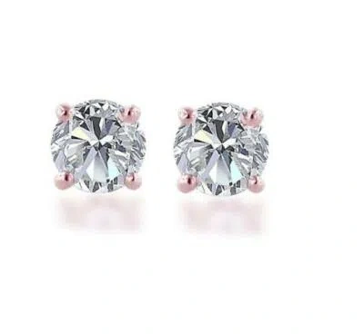 Pre-owned Your Own Diamond Solitaire Studs Earrings Natural Diamond 0.70ct Basket 4 Prong Set 14k Rose Gold In White