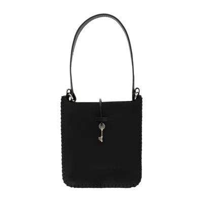 Yourhandbags Women's Black Leather Bag With Key Detail Bag