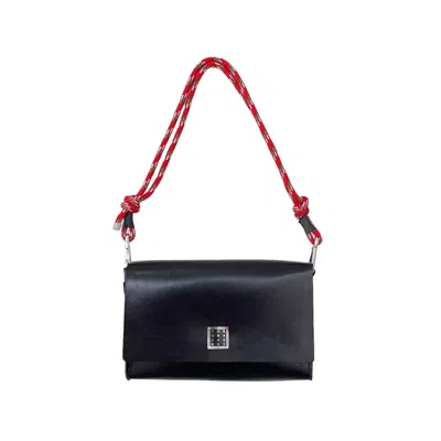 Yourhandbags Women's Black Leather Candy Bag With Red Green Rope Strap