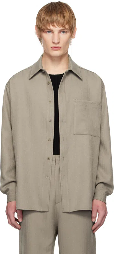 Youth Beige Cut-off Loosed Shirt In Beige Herringborn