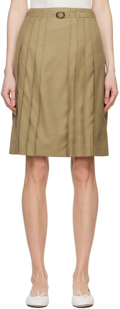 Youth Beige Pleated Midi Skirt