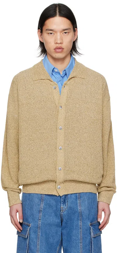 Youth Beige Spread Collar Cardigan In Sand Brown