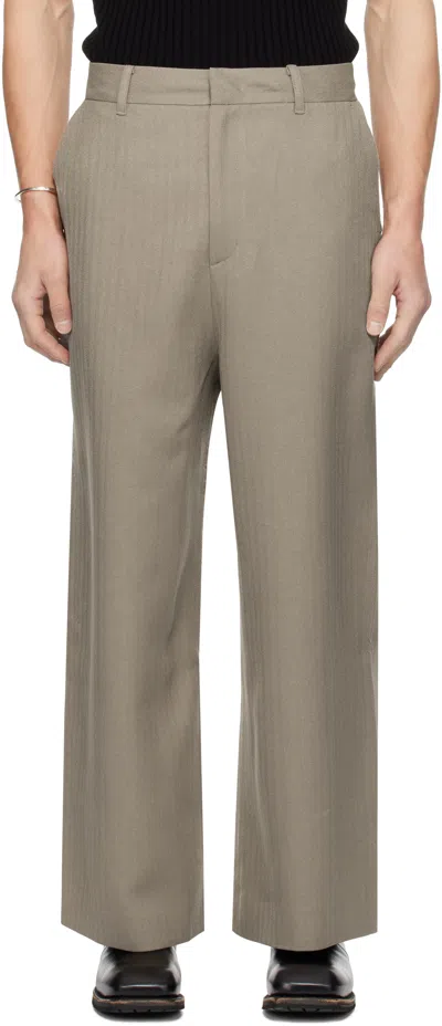 Youth Beige Triple Stitch Wide Trousers In Beige Herringborn