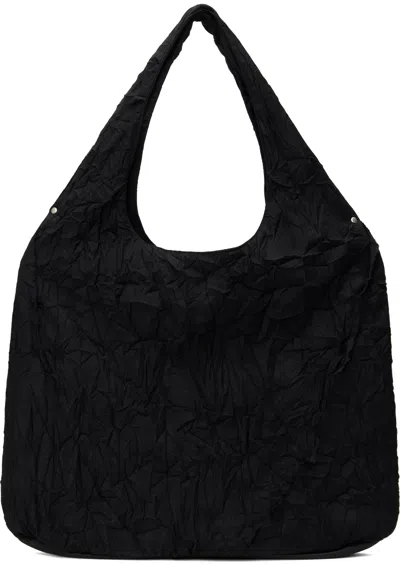 Youth Black Cut Off Round Tote In Black Creased
