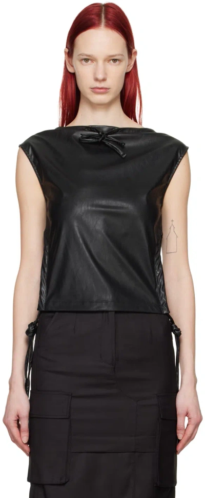 Youth Black Drawstring Faux-leather Tank Top