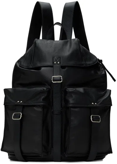 Youth Black Leather Ruck Sack Backpack In Black Grain Leather