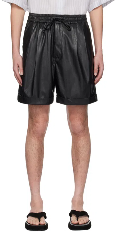 Youth Black Pleated Faux-leather Shorts