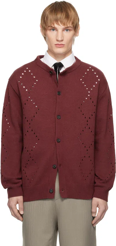 Youth Burgundy Argyle Punching Knit Cardigan