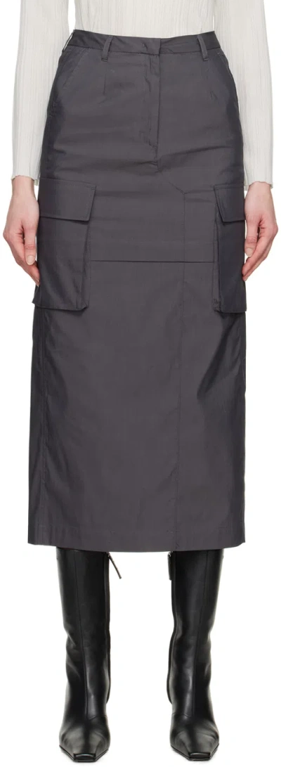 Youth Gray Cargo Pocket Maxi Skirt In Charcoal Grey