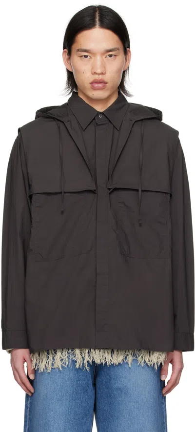 Youth Gray Hooded Shirt In Charcoal Grey