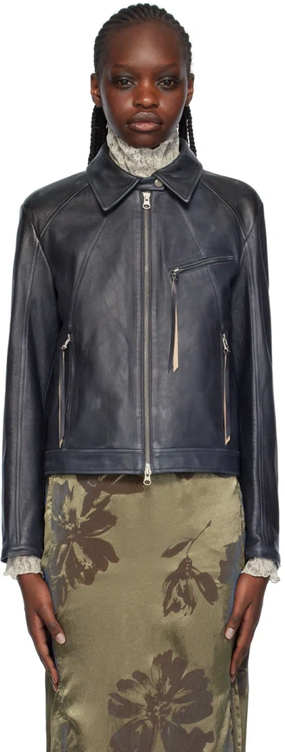 Youth Gray Paneled Leather Jacket In Charcoal Grey
