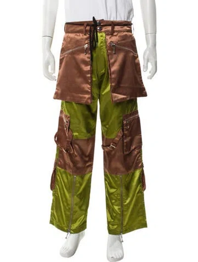 Pre-owned Youths In Balaclava Colorblock Pattern Moto Pants In Green