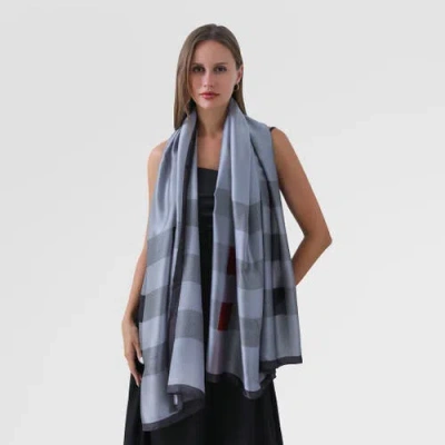 Youzey Checkered & Trimmed Ultrasoft Lightweight Scarf In Blue/black