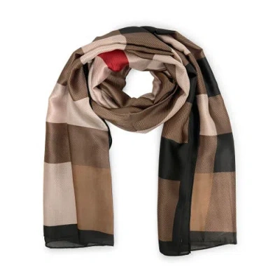 Youzey Checkered & Trimmed Ultrasoft Lightweight Scarf In Brown/pink