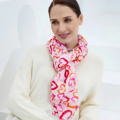 Youzey Gilded Hearts Lightweight Scarf In Pink/red