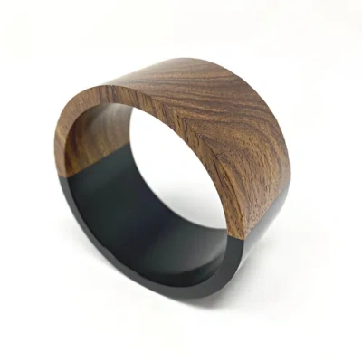 Youzey Two-tone Wood Statement Stacking Bangle In Brown