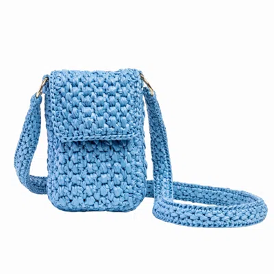 Yova Women's Raffia Crochet Phone Bag - Blue