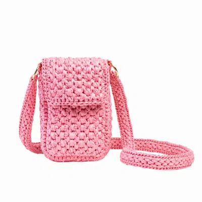 Yova Women's Raffia Crochet Phone Bag - Pink