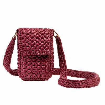 Yova Women's Red Raffia Crochet Phone Bag - Burgundy