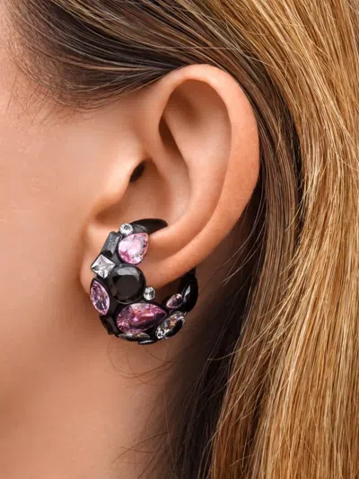 Yparis Dahlia Crystal-embellished Ear Cuff In Black